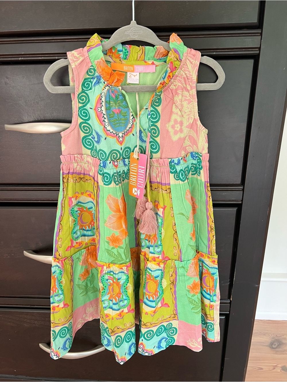 NWT Button-Down Girls' Lola Sleeveless Patchwork Dress - Pink & Green - 2Y